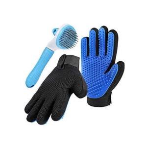 Pet Grooming Gloves for Dogs Cats Blue Brush & Gloves Set