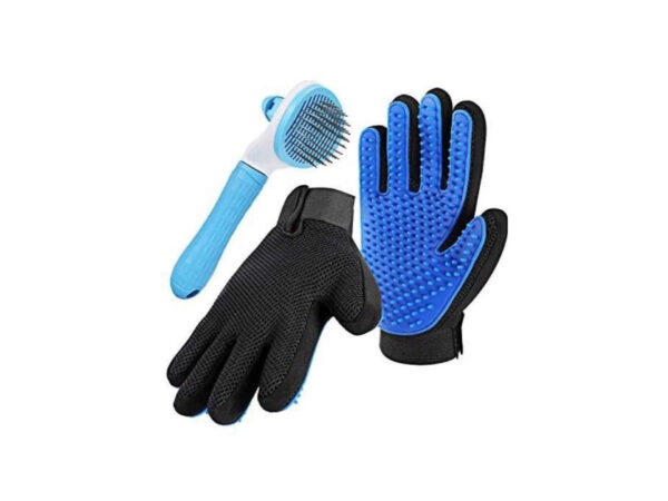 Pet Grooming Gloves for Dogs Cats Blue Brush & Gloves Set
