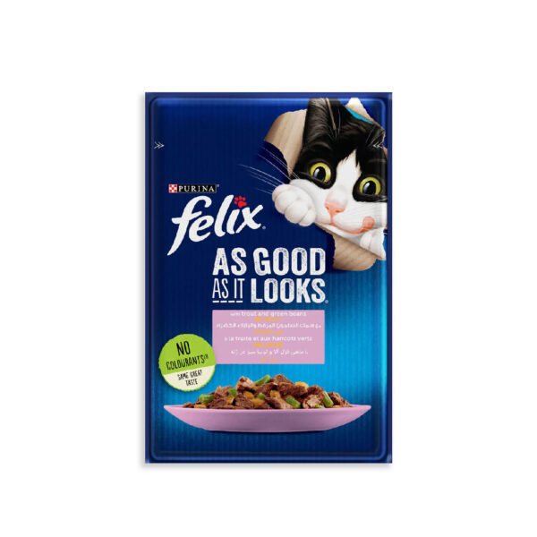 PURINA FELIX As Good as it Looks with Trout and Green Bean Wet Cat Food Pouch 85g