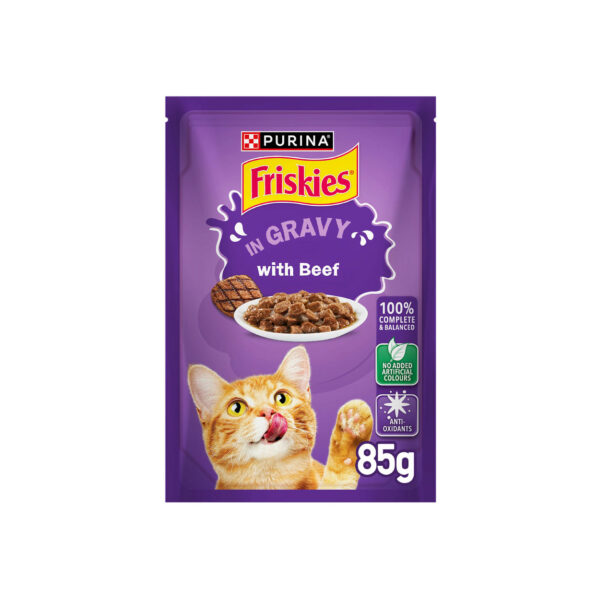 Purina Friskies Beef Chunks in Gravy Wet Cat Food Pouch 85g