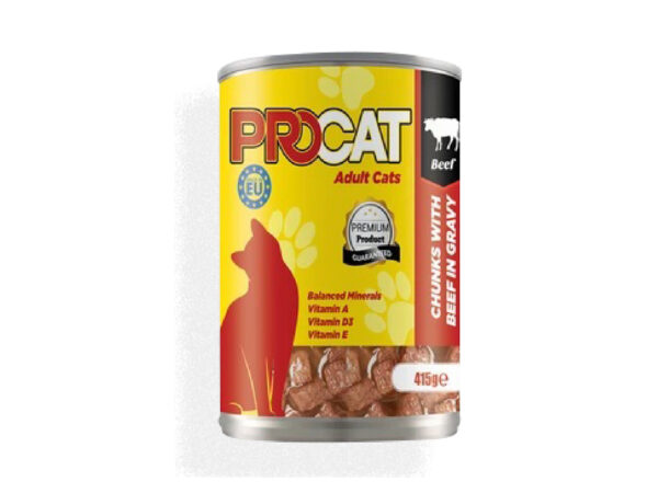 Procat Adult Cat Food - Beef Chunks in Gravy (415g)